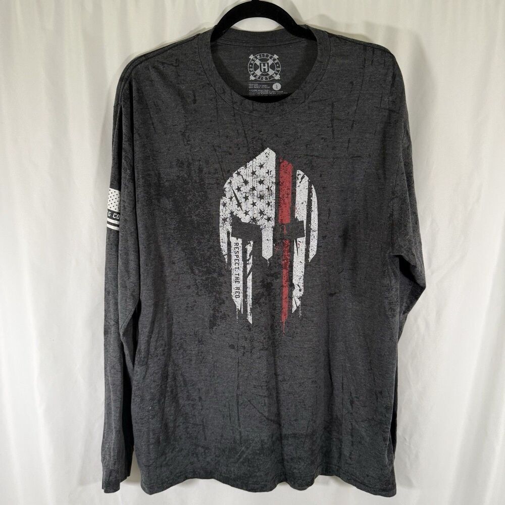 Howitzer Patriot Shirt Men's Large Grey Respect the Red Long Sleeve Crew Neck